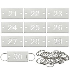 10PCS Number Tags 21-30, Number Key Tags Stainless Steel, Rectangle, Silver