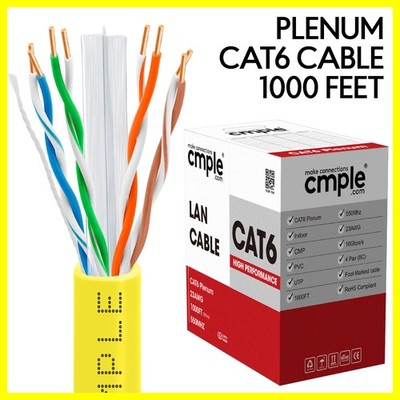 Cat6 Plenum Bulk Ethernet Network Cable 1000ft CMP Solid 23AWG UTP Yellow