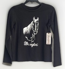 Wrangler Youth L Girl's Black Silver Horse Graphic T-Shirt Long Sleeves NEW-WT