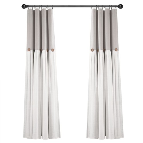 Linen Button Window Curtain Panel, Single, 40" W x 84" L, Gray & White - Coun... - Picture 8 of 8