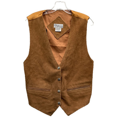 VTG Cheyenne Suede Vest Men's Large Brown 100% Leather Western Rodeo Made in USA