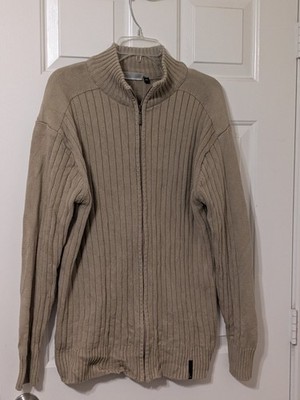 Angelo Litrico Men's XXL Full Zip Up Khaki Brown Cardigan Sweater Long Sleeves