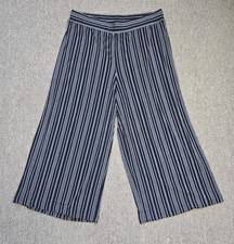 Adrianna Papell Mid Banded Waist Wide Leg Crepe Pant Navy Blue White Womens XL