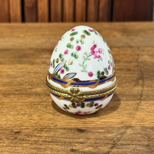 Vintage Limoges Frankreich Porzellan Ei Schmuckschatulle • handbemalt floral • 2,5 Zoll