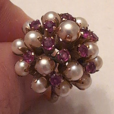18K Yellow Gold Natural Pearl/Ruby Cluster Es...