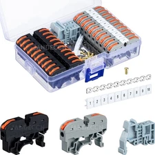 DIN Rail Terminal Blocks Kit 20Pcs Universal Compact Wire Connectors + 2Pcs Con
