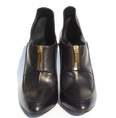 MAIYET Ryder Dark Brown Leather Gold Tone Front Zip Block Heel Ankle Boots 39 GC - Picture 3 of 12