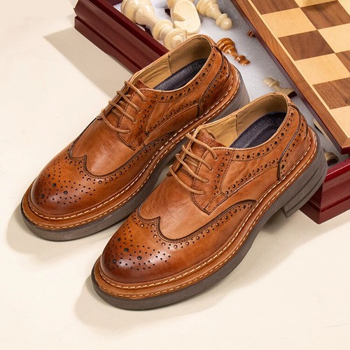 British Mens Business Dress Shoes Real Leather Carved Lace Up Brogue Wing Tip sz - Picture 1 of 8