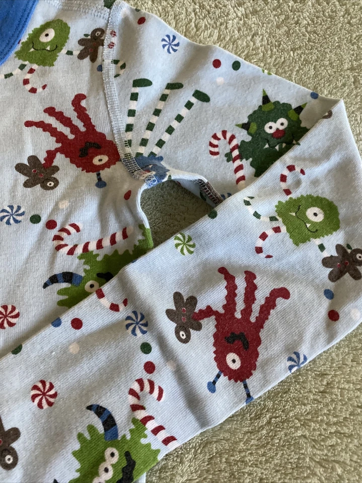 Hanna Andersson Niños Azul Rojo Monstruos Bastones de Caramelo Cómodo Manga Larga Pijama 10 Foto 4 de 4