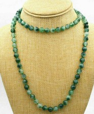 36" Long Genuine Natural 8mm Vintage Green Spot Jade Graduated Beads Necklace