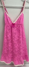 Victoria  s Secret Sz Small Nightie Hot Pink Lace Baby Doll Cross Back Slip Gown
