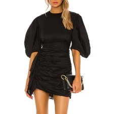 $395 NWT Rhode Pia Mini Puff Sleeve Dress in Black Sz 14