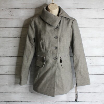 Speak 2 Me Women's Winter Dress Coat Size M Gray Button