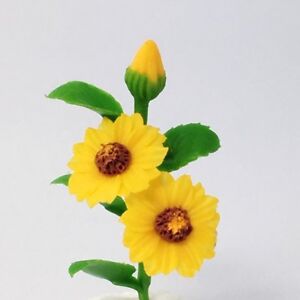 Yellow Sunflower Flower plant Dollhouse Miniature Hand made Clay Garden Decor
