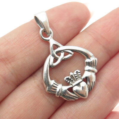 925 Sterling Silver Vintage Irish Claddagh Trinity Knot Charm