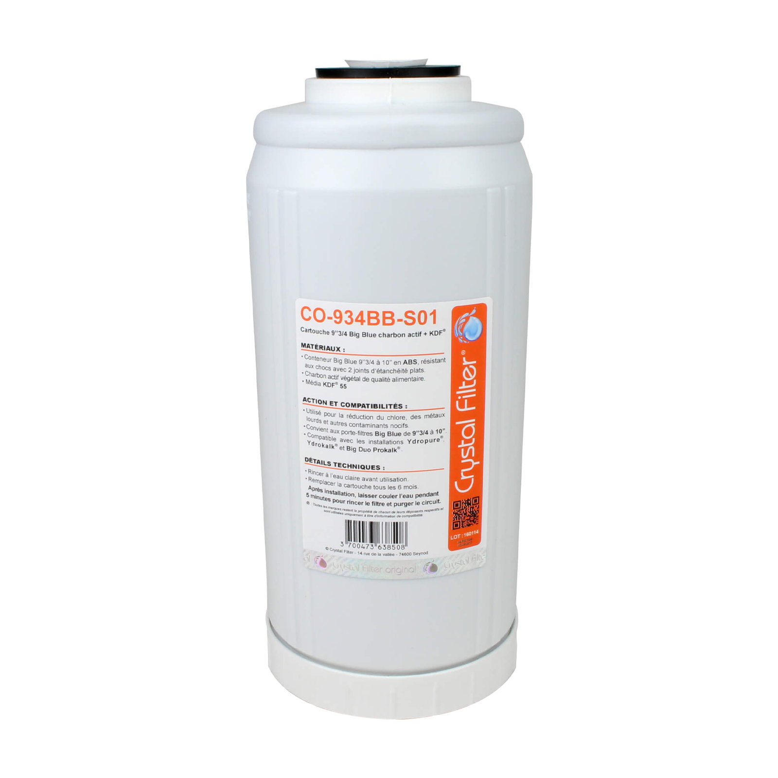 Conteneur 9''3/4 à 10'' Crystal Filter® CO-934BB-S01 Big Blue Charbon en plastique renforcé