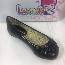 NIB Lasonia girls black wet shiny design flat dress Ballet shoes Youth size