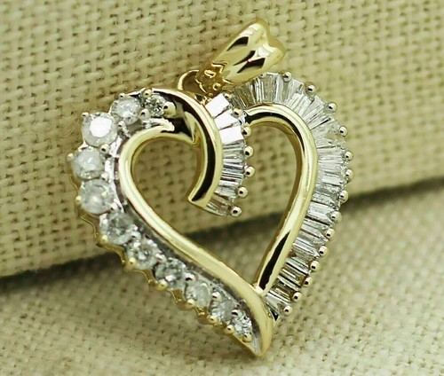 2Ct Lab Created Baguette Round Cut Diamond Heart Pendant 14k Yellow Gold Plated - Picture 2 of 4
