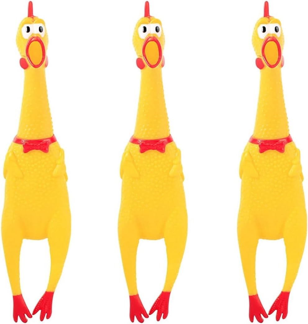 3PCS Rubber Chicken Squeeze Squeak Pet Dog Puppy Shrilling Chew Toy Yellow Funny