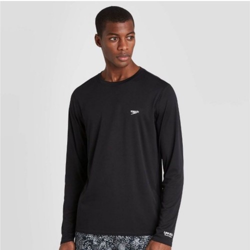 Speedo Men's UPF 50+ Long Sleeve Rash Guard Swim Top Black Large