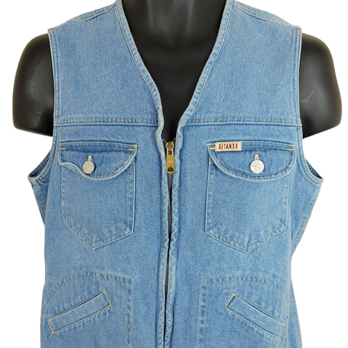 Vintage Gitano Jeans Denim Vest Womens Size Medium 80s Zip Up - Picture 2 of 6