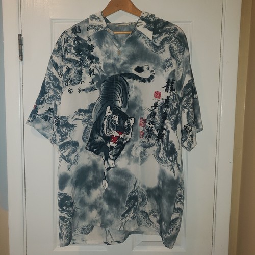 Vintage Skoops Worldwide Mens Asian Tiger Dragon Print Shirt Size XL Korea - Picture 3 of 6