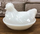 Vintage Hazel Atlas Milk Glass Hen on a Nest Trinket Dish