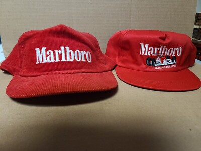 MARLBORO VINTAGE RED CORDUROY HAT & VINTAGE RED RACING HAT