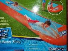 H2OGO! Double Water Slide 16' Drench Pool Built in Sprinklers Connect To Hose