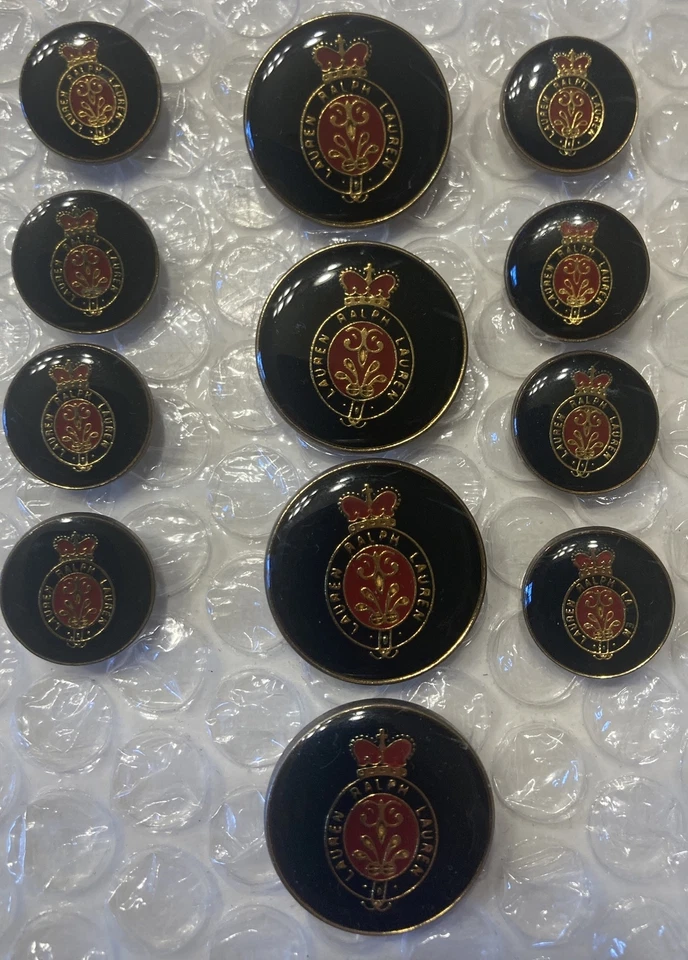 Lauren Ralph Lauren Blazer Button Set 12 Blue Red Gold Enamel Coat Of Arms “LRL” - Image 2 of 4