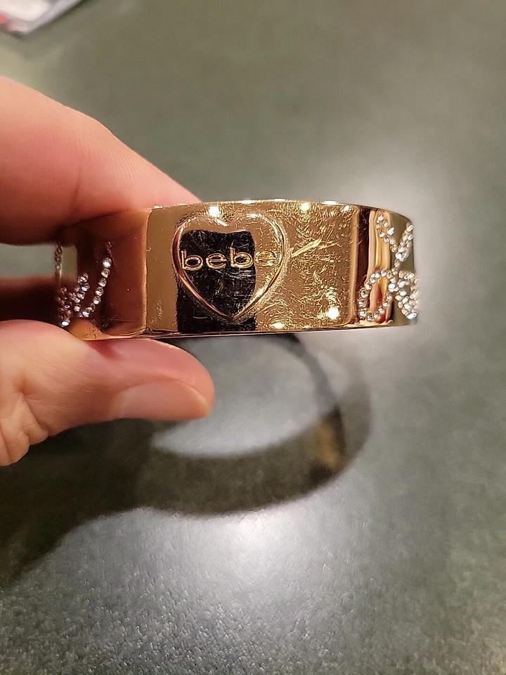 Bebe Gold Tone and Rhinestone Love Bangle - Image 2 of 4