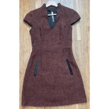 Kensie Brown Wool Blend Tweed Mini Sheath Dress - sz Small