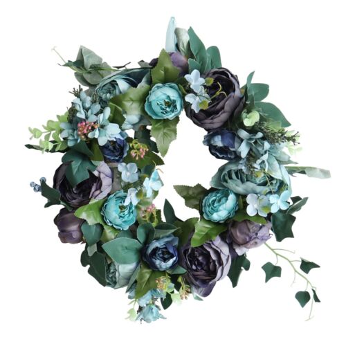 Artificial Peony Flower Wreath with Green Leaves - Spring Wreath for Front Do...