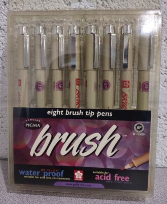 Sakura Pigma 8 Assorted Colored Brush Tip Pen #38602 - New
