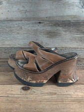 VTG LEATHER PLATFORM CHUNKY HEEL SHOES WOMENS SZ 7