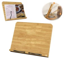Wooden Recipe Book Holder and Cookbook Stand for Kitchen with Page Paper Clips