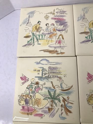 Vintage Villeroy & Boch Danischburg Hand-Painted Tiles Set of 6 W. Germany - Picture 2 of 10
