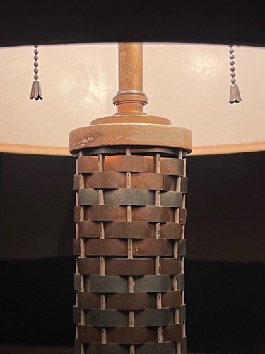 Sandel Art Deco Machine Age Woven Metal Copper Desk Table Lamp Vtg - Picture 8 of 24