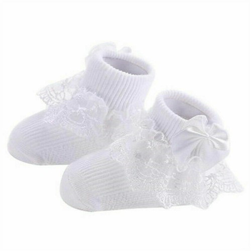 Kids Ankle Sock Baby Girls Frilly Bow Lace Cotton Socks Infant Newborn Toddler - Picture 7 of 14