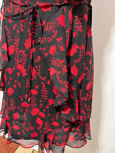 Tommy Hilfiger Women Black Red Chiffon Dress Floral W Ruffles 14 New NWT Lined - Picture 3 of 11