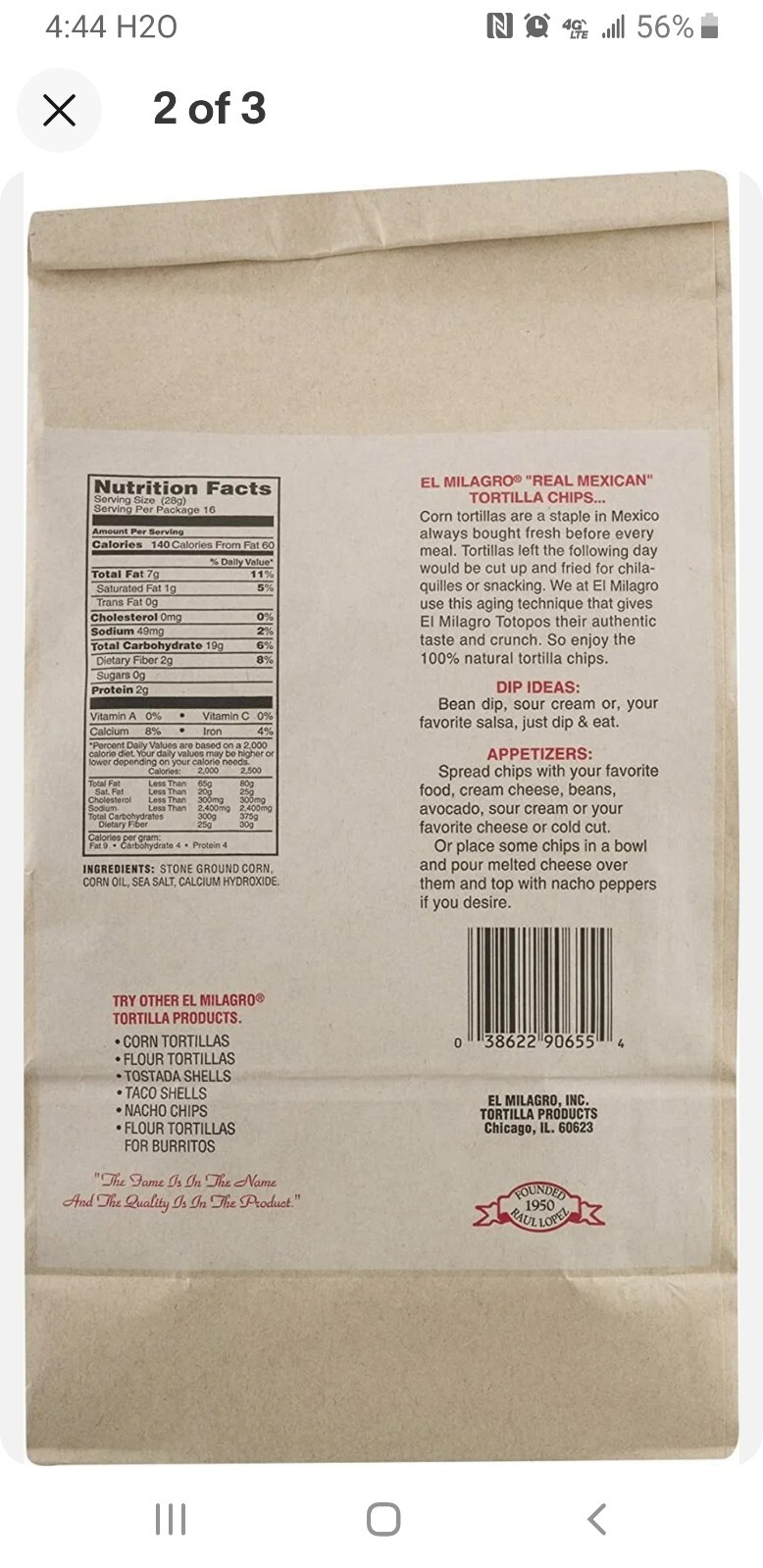 El Milagro 100 Natural Fresh Tortilla Chips NonGMO Free Shipping