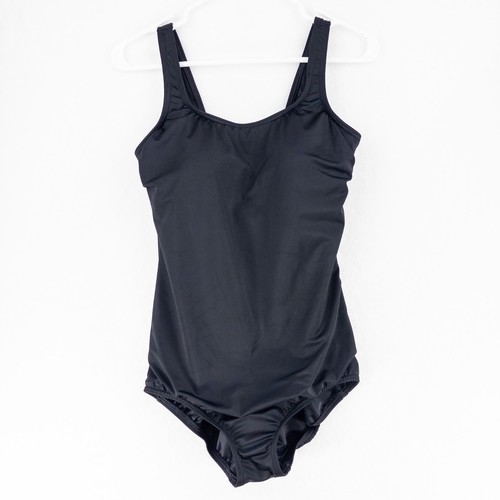 Lands End Badeanzug Einteiler Damen 10D schwarz integrierter BH klassisch bescheiden