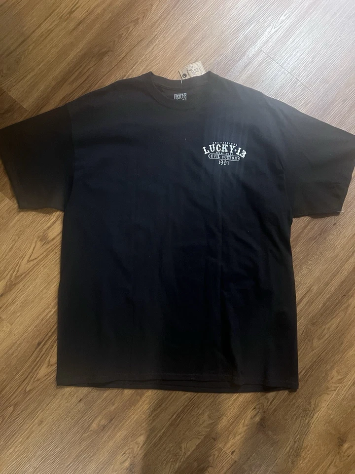 Lucky 13 Pin Up 朋克街杆自行车哥特式美国纹身男式 T 恤 MISS TRUST — 第 2/4 张图片