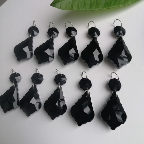 10Pcs Black Maple Leaf Crystal Glass Beads Prisms Chandelier Lamp Parts Pendant - Picture 1 of 8