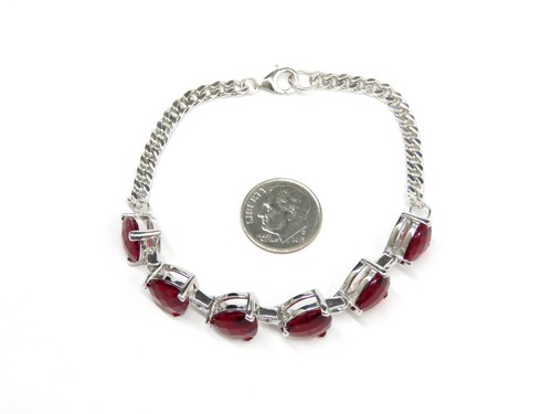 Bracciale in argento sterling 16,1 ct taglio a scacchiera trilione di rubini rosso ellenite 10 mm - Foto 2 di 3