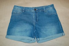 Girls Jean Shorts BLUE DENIM Med Wash ROLLED LEG Adj Waist 5 POCKET Size 16