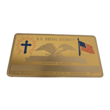 Vintage Brass / Metal Social Security Card USA FLAG & CHRISTIAN CROSS Crucific