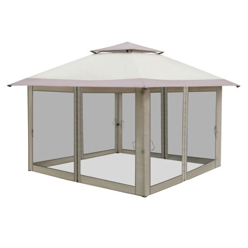 12' x 12' Outdoor Patio Gazebo Canopy Roof Steel Frame w/ Mesh Sidewalls - Picture 2 of 8