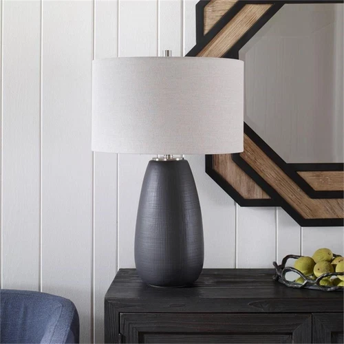 Uttermost Twilight Contemporary Ceramic and Fabric Table Lamp in Black - Picture 6 of 7