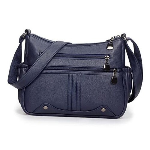 Women Soft PU Leather Shoulder Handbag Multi Pocket Crossbody Bag Ladies Blue